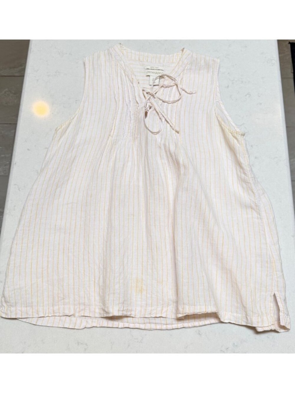 Cynthia Rowley 100% Linen Sleeveless Striped Top – Size M, Lace-Up Neckline